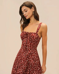 Wine Red Floral Slip Midi Dress