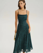 Green Jacquard A-Line Slip Maxi Dress