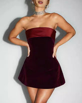 Wine Red Strapless A-Line Mini Dress