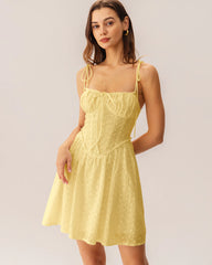 Yellow Ruched Corset Slip Mini Dress