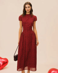 Red Cap Sleeve Floral Maxi Dress