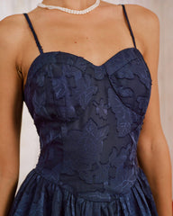 Blue Jacquard A-Line Slip Midi Dress