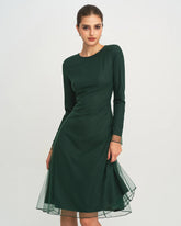Green Round Neck Knit Mesh Midi Dress