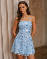 Blue Sequin Slip Mini Dress