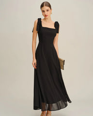 Black Chiffon Tie Strap Maxi Dress