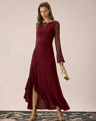 Red Boat Neck Maxi Dress