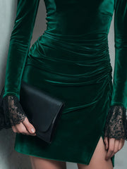 Green Velour Square Neck Mini Dress