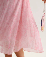 Pink Square Neck Ruffle Midi Dress