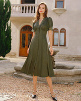 Green Lace Satin Midi Dress