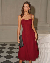 Red A-Line Corset Slip Midi Dress