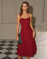 Red A-Line Corset Slip Midi Dress