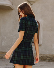 Green Plaid Collar Mini Dress