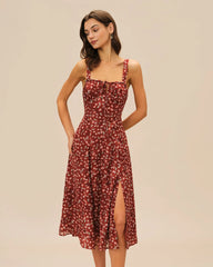 Wine Red Floral Slip Midi Dress