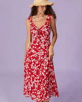 Red Floral Sleeveless Maxi Dress
