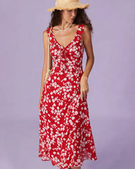 Red Floral Sleeveless Maxi Dress