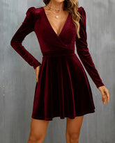Wine Red Velour A-Line Mini Dress