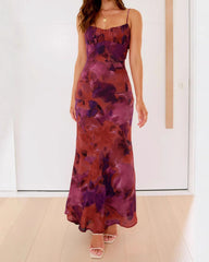 Red Floral A-Line Maxi Dress