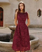 Red Jacquard Chiffon Midi Dress