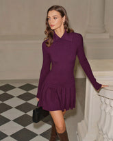 Purple A-Line Pleated Sweater Dress