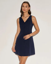 Blue V Neck Tunic Mini Dress