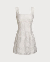 White Textured Square Neck Slip Mini Dress