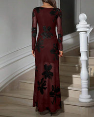 Wine Red Floral Maxi Dress