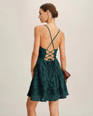 Green Jacquard Slip Mini Dress