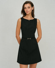 Black Belt A-Line Mini Dress