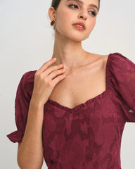 Wine Red Jacquard Slit Midi Dress