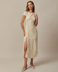 The Yellow Round Neck Floral Midi Dress