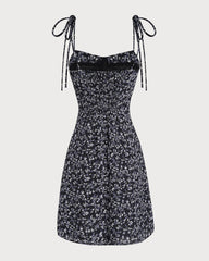 Blue Floral Tie Strap Mini Dress