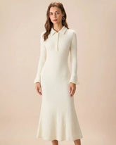 Apricot Collar Bell Sleeve Midi Dress