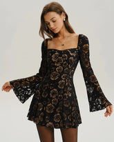 Black See Through Bell Sleeve Mini Dress