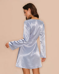 Blue Bell Sleeve Satin Mini Dress