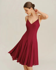 Red Chiffon A-Line Slip Midi Dress