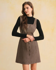 Brown Square Neck Sleeveless Mini Dress