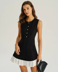 Black Contrasting A-Line Sleeveless Mini Dress