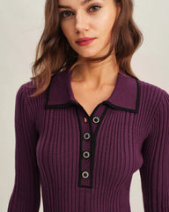 Purple Contrasting Bell Sleeve Sweater Dress