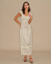 Apricot Polka Dot Lace Maxi Dress