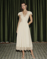 Apricot V Neck Lace Maxi Dress