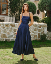 Navy Satin Slip Maxi Dress