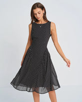 Black Polka Dot Chiffon Midi Dress