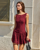 Red Jacquard Boat Neck A-Line Mini Dress