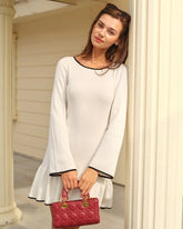White Contrasting Bell Sleeve Sweater Dress