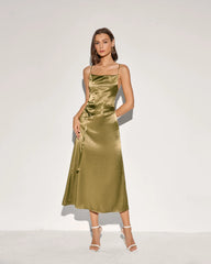 Green Belt Slip Midi Dress