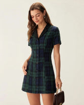 Green Plaid Collar Mini Dress