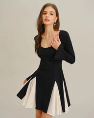 Black Contrasting Bell Sleeve Mini Dress