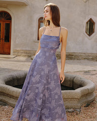 Blue Jacquard Slip Maxi Dress