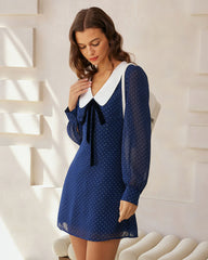 Blue Polka Dot Chiffon Mini Dress