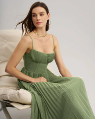 Green Sweetheart Neck Flowy Slip Maxi Dress